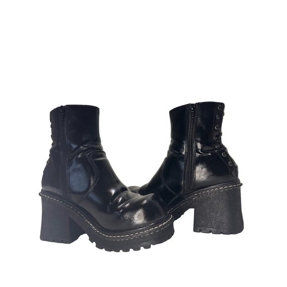 Lower East Side Chunky Platform Boots 9 Black Faux Leather Retro Ankle Boots - Picture 6 of 16